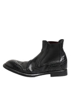 Dolce & Gabbana Black Leather Ankle Boots Slip On Shoes