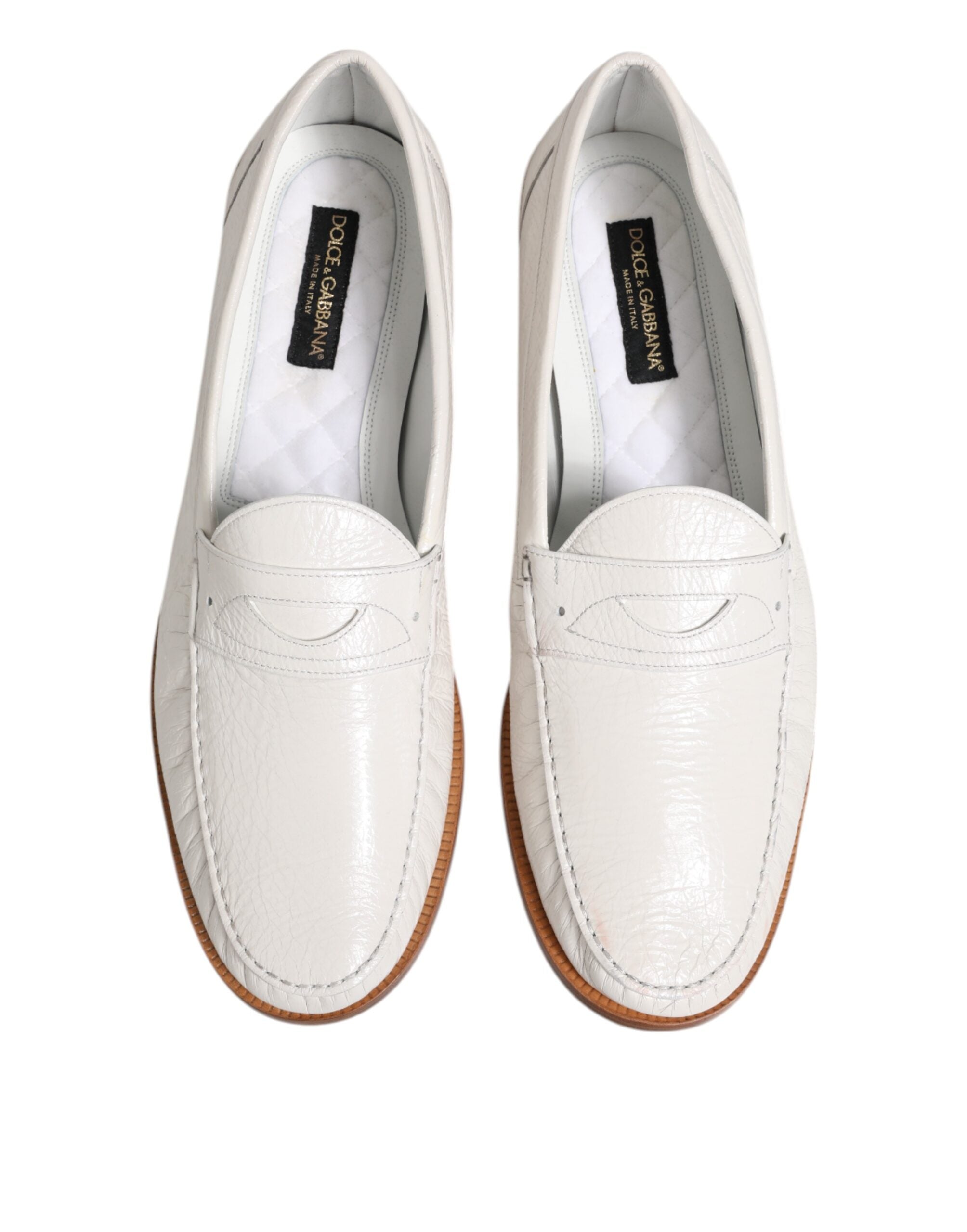 Dolce & Gabbana White Leather Loafers Moccasins Slip On Shoes
