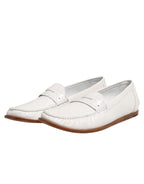 Dolce & Gabbana White Leather Loafers Moccasins Slip On Shoes