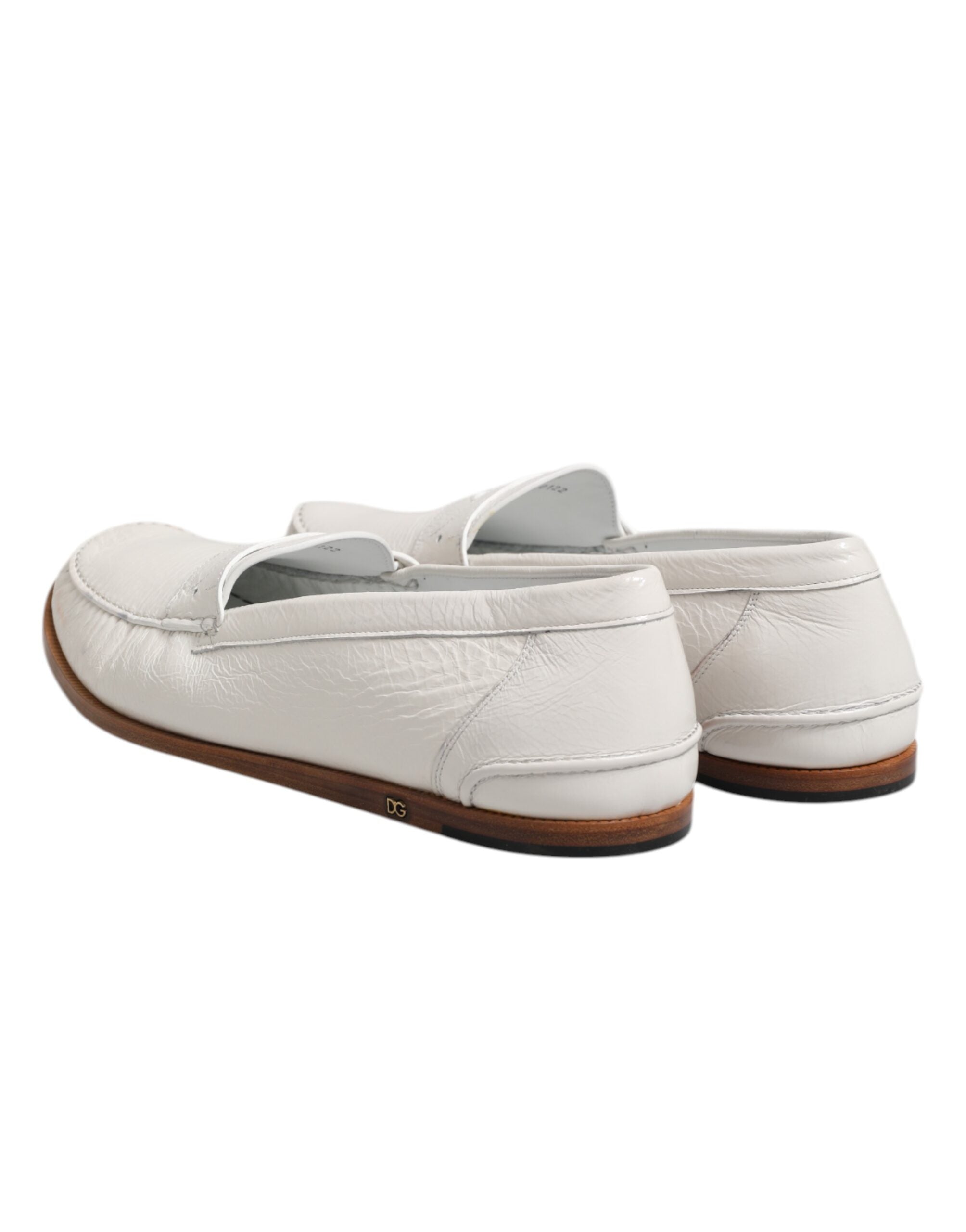 Dolce & Gabbana White Leather Loafers Moccasins Slip On Shoes