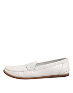 Dolce & Gabbana White Leather Loafers Moccasins Slip On Shoes