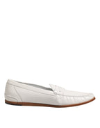 Dolce & Gabbana White Leather Loafers Moccasins Slip On Shoes