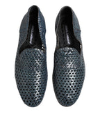 Dolce & Gabbana Blue Woven Leather Slip On Loafers Shoes