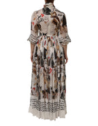 Dolce & Gabbana Multicolor Animal Print Silk Ascot Maxi Dress