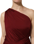 Dolce & Gabbana Red Viscose Fitted One Shoulder Midi Dress
