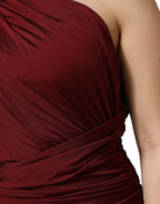 Dolce & Gabbana Red Viscose Fitted One Shoulder Midi Dress