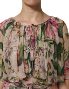 Dolce & Gabbana Pink Floral Print Tiered Long Maxi Dress