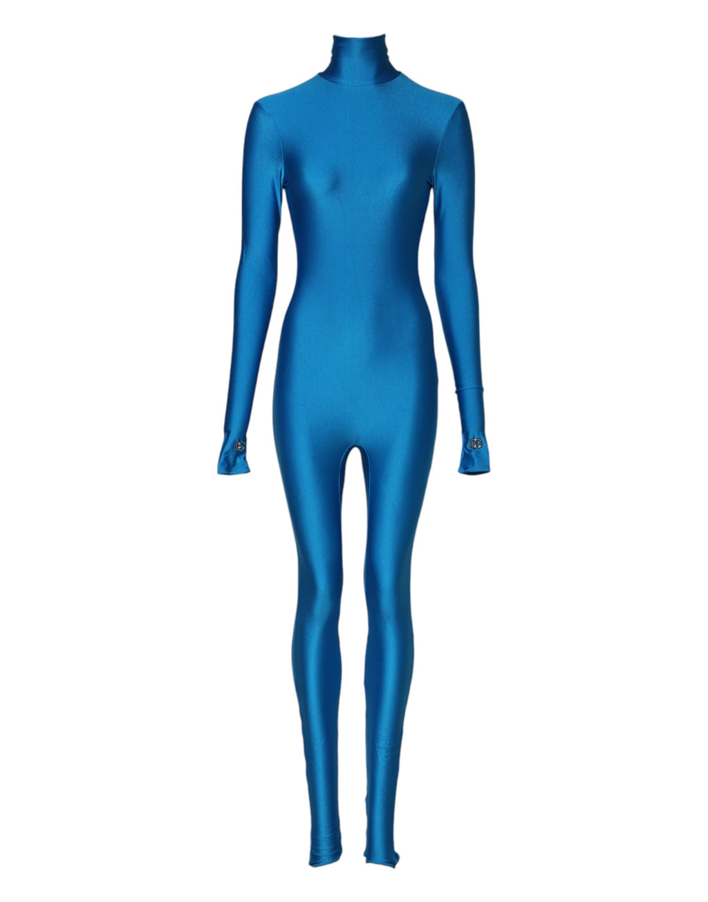 Dolce & Gabbana Blue Nylon Turtleneck Bodycon Jumpsuit Dress