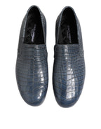 Dolce & Gabbana Blue Exotic Leather Slip On Loafers Men Dress Shoes