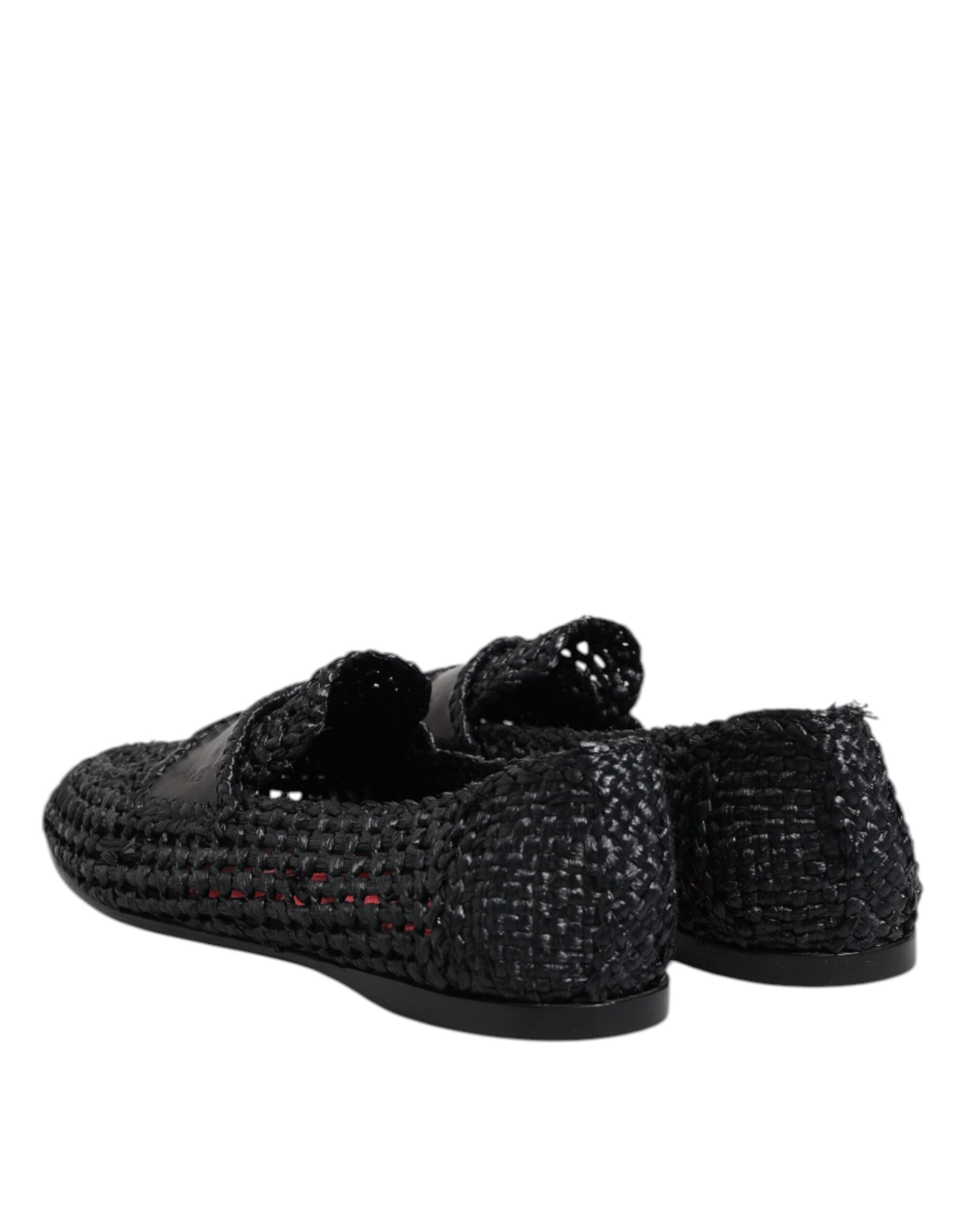 Dolce & Gabbana Black Woven Leather Slip On Loafers Men Shoes