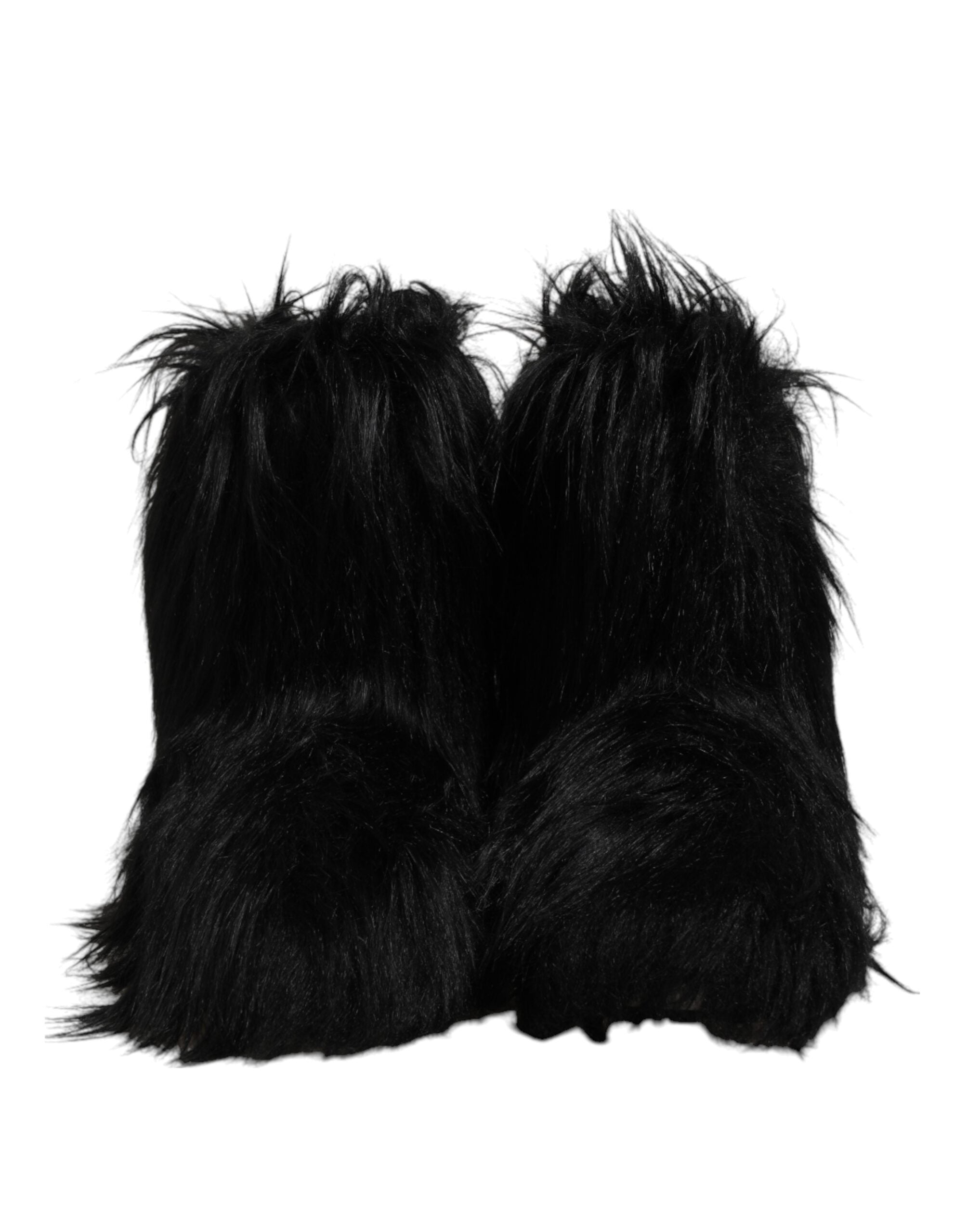 Dolce & Gabbana Black Faux Fur Mid Calf Boots Shoes