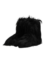Dolce & Gabbana Black Faux Fur Mid Calf Boots Shoes