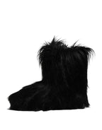 Dolce & Gabbana Black Faux Fur Mid Calf Boots Shoes