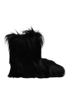 Dolce & Gabbana Black Faux Fur Mid Calf Boots Shoes