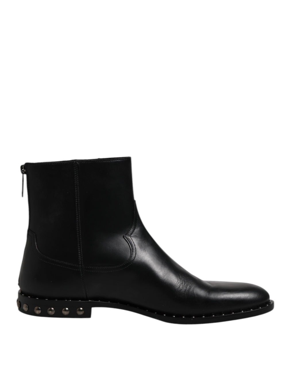 Dolce & Gabbana Black Leather Logo Ankle Boots Studded Shoes