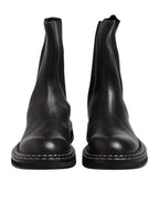 Dolce & Gabbana Black Leather Mid Calf Boots Flats Shoes