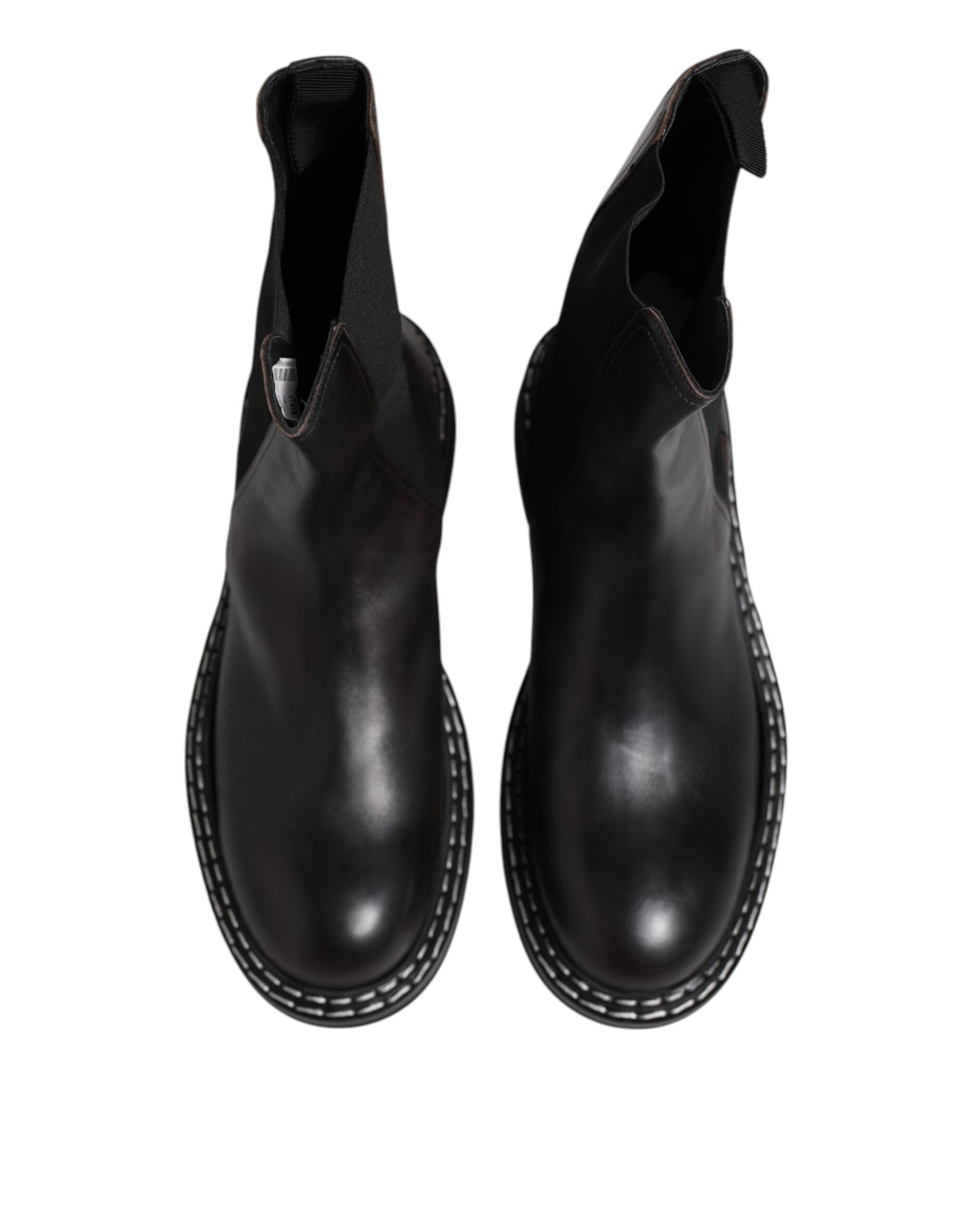 Dolce & Gabbana Black Leather Mid Calf Boots Flats Shoes
