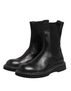 Dolce & Gabbana Black Leather Mid Calf Boots Flats Shoes