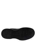 Dolce & Gabbana Black Leather Mid Calf Boots Flats Shoes