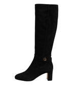 Dolce & Gabbana Black Suede Leather Knee High Boots Shoes