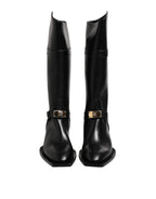 Dolce & Gabbana Black Leather High Boots Flats Shoes