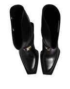 Dolce & Gabbana Black Leather High Boots Flats Shoes