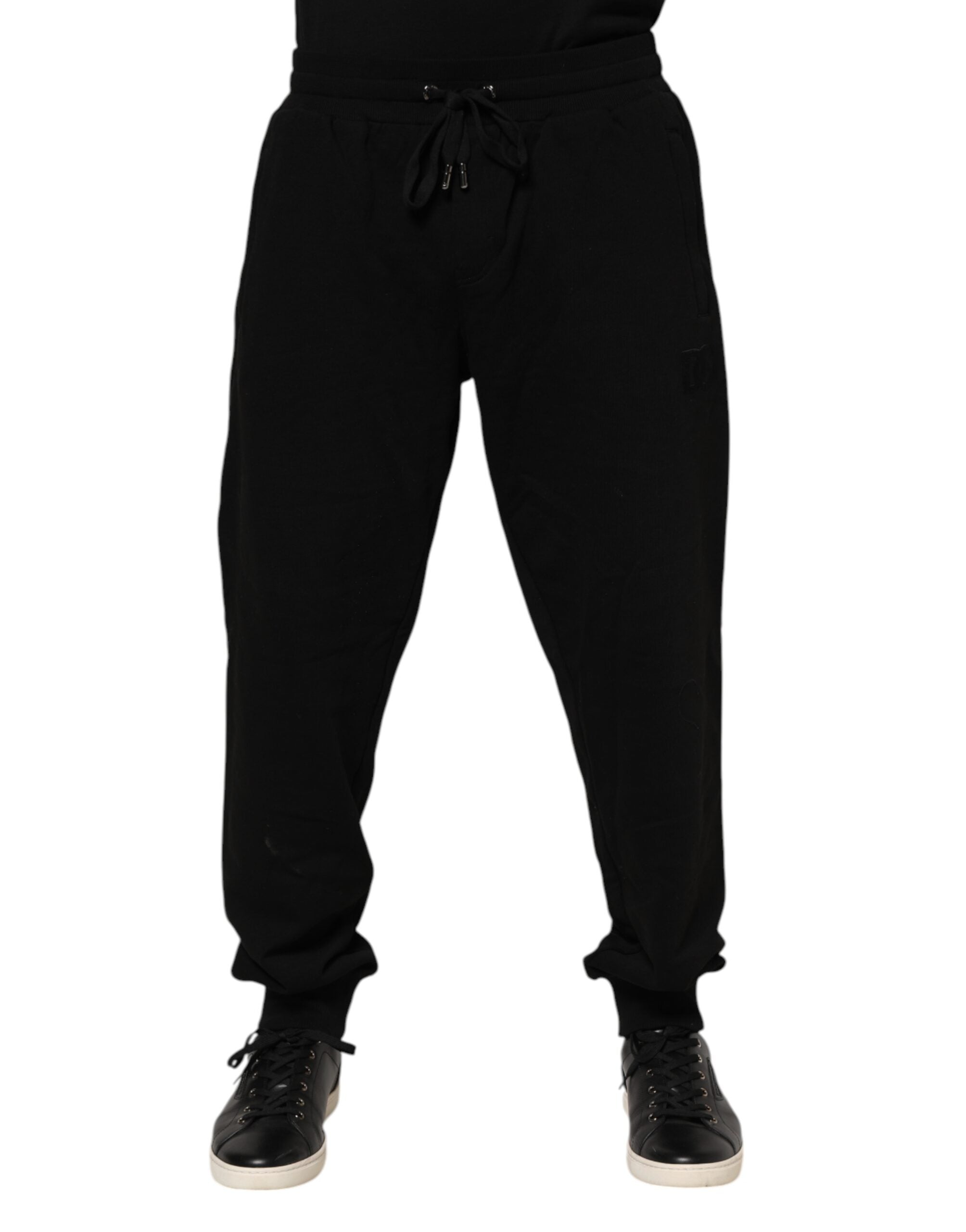 Dolce & Gabbana Black Cotton Logo Tape Men Jogger Pants
