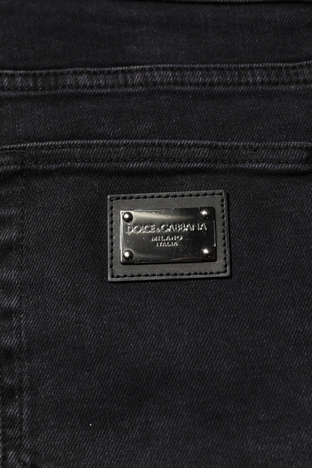 Dolce & Gabbana Black Cotton Logo Plaque Denim Jeans