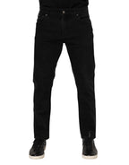 Dolce & Gabbana Black Cotton Logo Plaque Slim Fit Denim Jeans