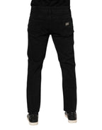 Dolce & Gabbana Black Cotton Logo Plaque Slim Fit Denim Jeans