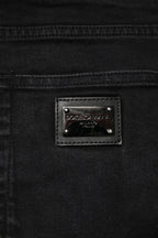 Dolce & Gabbana Black Cotton Logo Plaque Slim Fit Denim Jeans