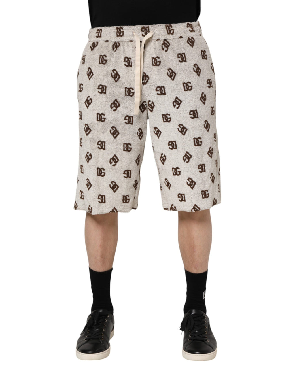 Dolce & Gabbana White Cotton DG Mania Print Men Bermuda Shorts