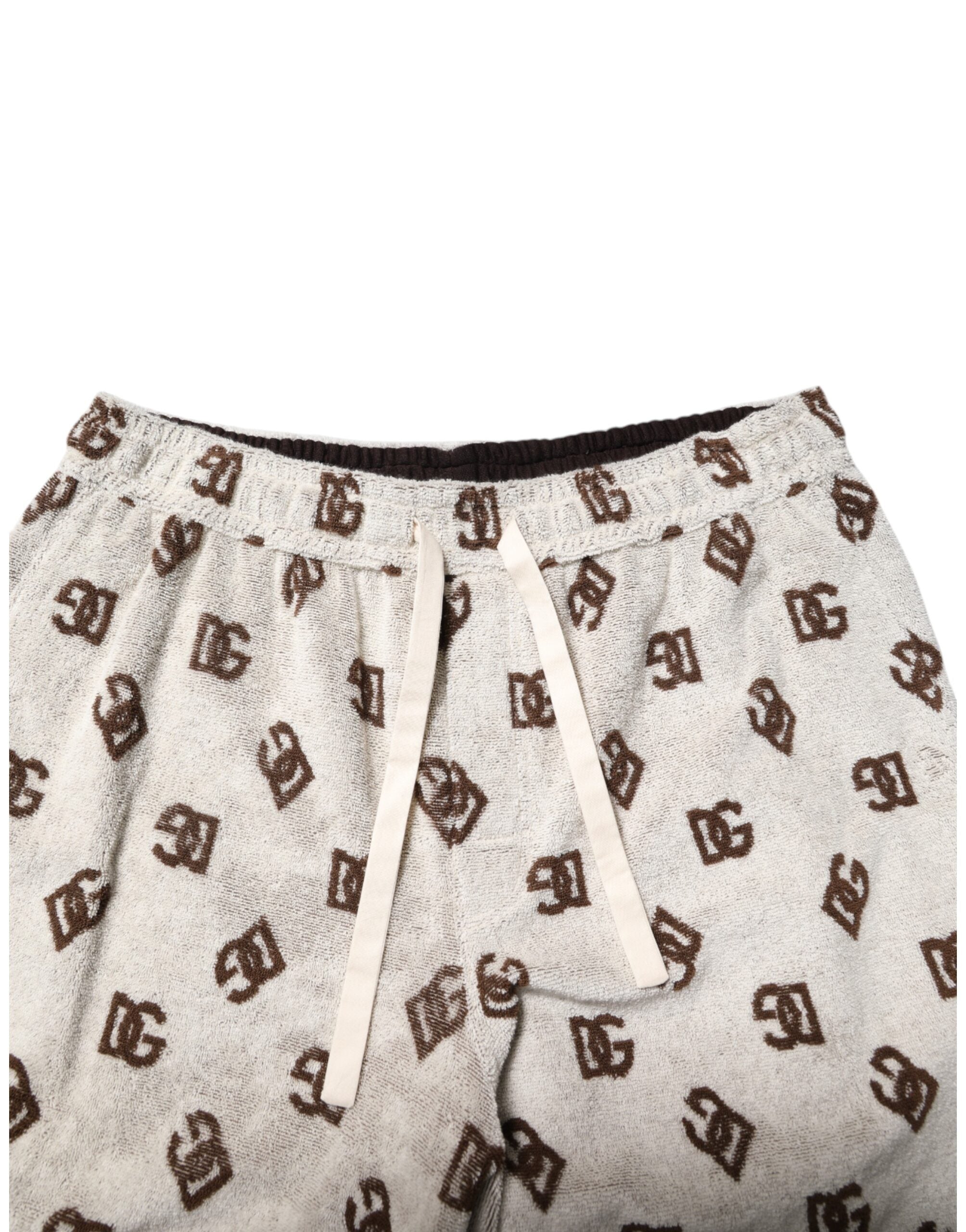 Dolce & Gabbana White Cotton DG Mania Print Men Bermuda Shorts
