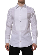 Dolce & Gabbana White Bib Cotton Popline GOLD Men Formal Shirt