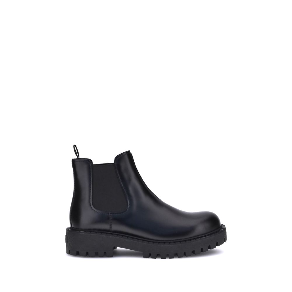 Prada Black Calf Leather Bos Taurus Chelsea Boots