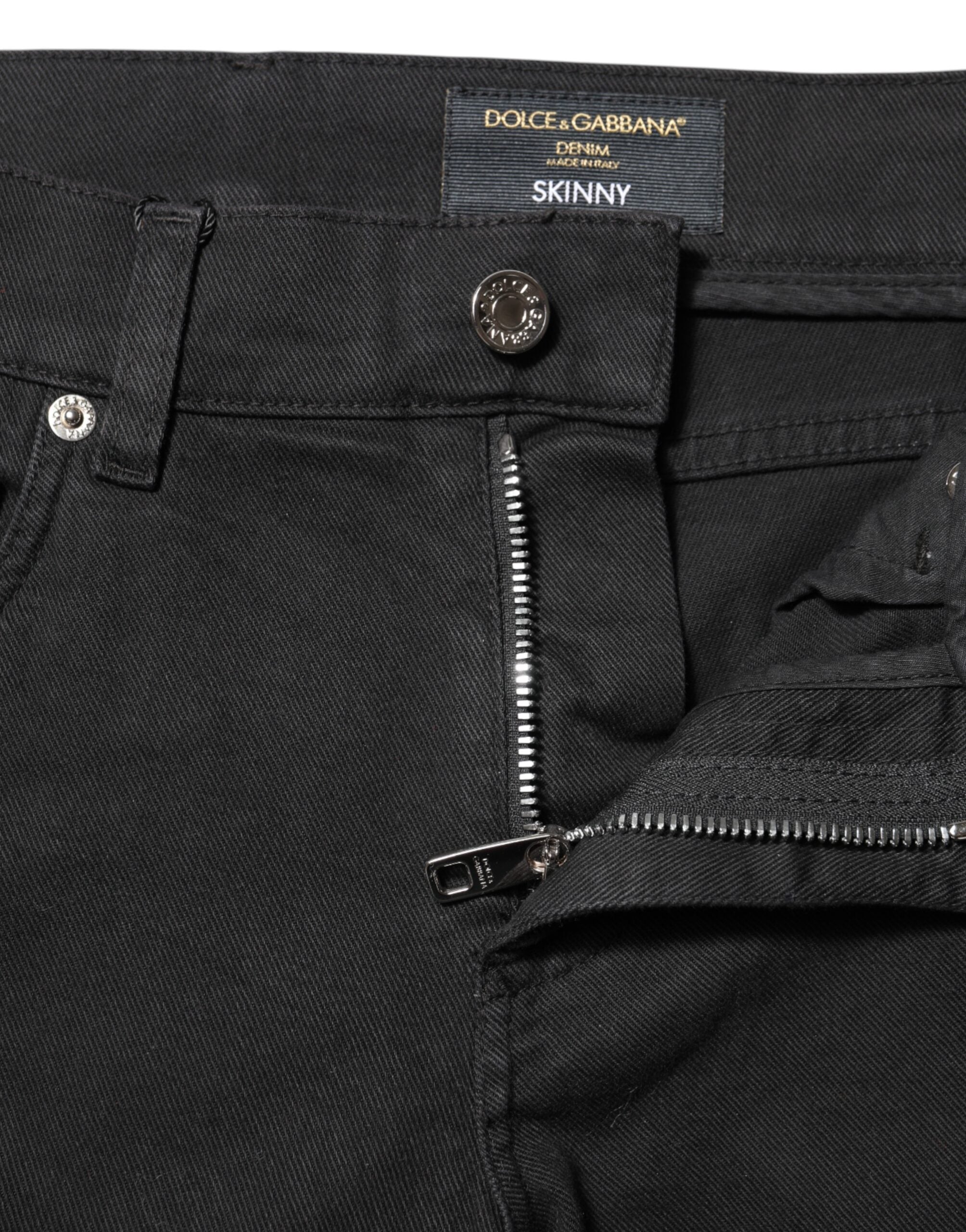 Dolce & Gabbana Black Tattered White Lining Skinny Denim Jeans