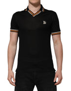 Dolce & Gabbana Black DG Silk V-neck Collared Men Polo T-shirt