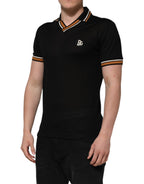 Dolce & Gabbana Black DG Silk V-neck Collared Men Polo T-shirt