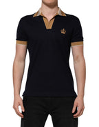 Dolce & Gabbana Black Cashmere Crown Logo Men Polo T-shirt