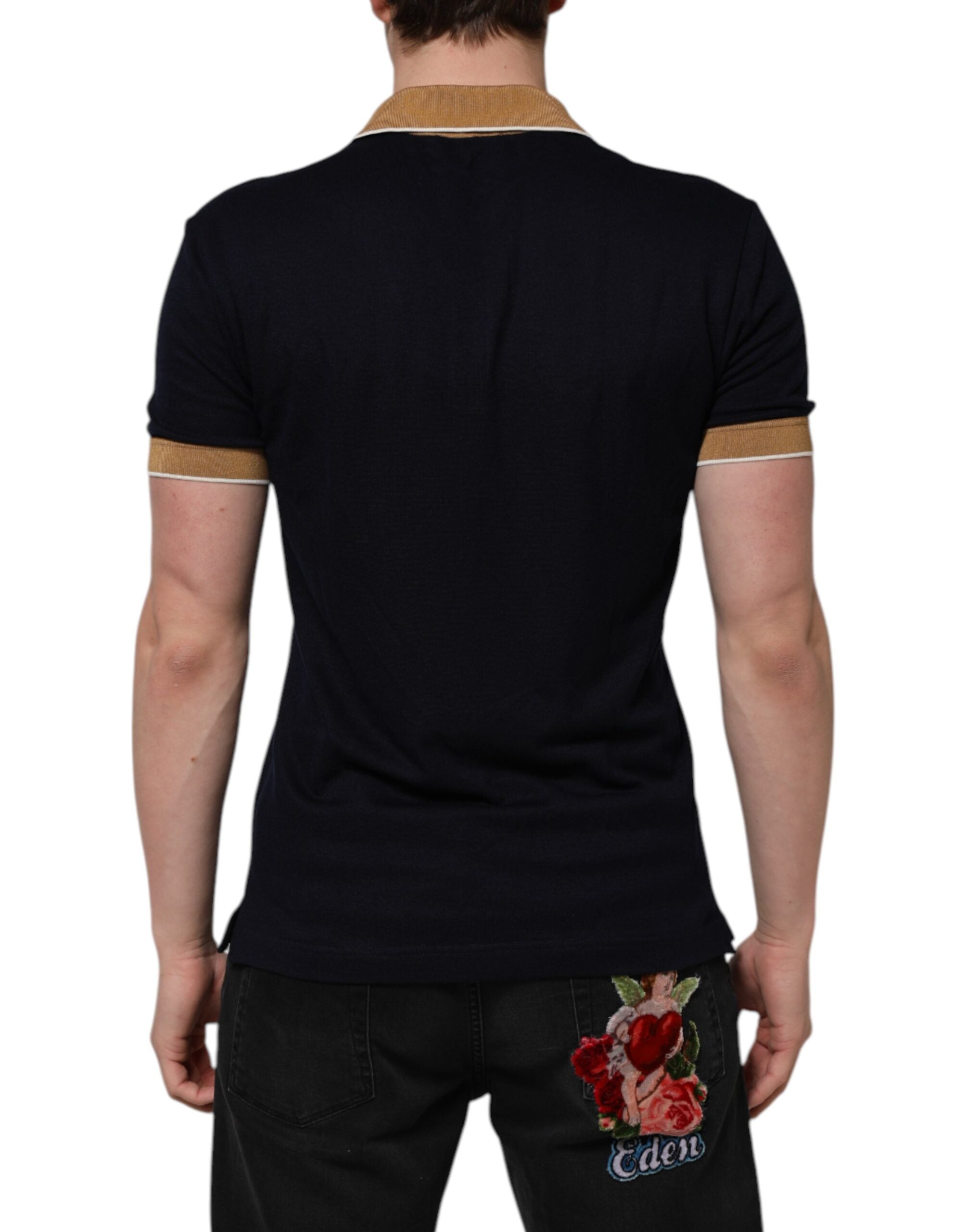 Dolce & Gabbana Black Cashmere Crown Logo Men Polo T-shirt