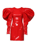 Dolce & Gabbana Red Patent Leather Puff Sleeves Mini Dress