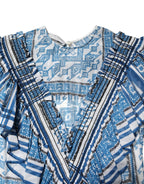 Philosophy di Lorenzo Serafini Blue Patterned Layered Short Sleeves Mini Dress
