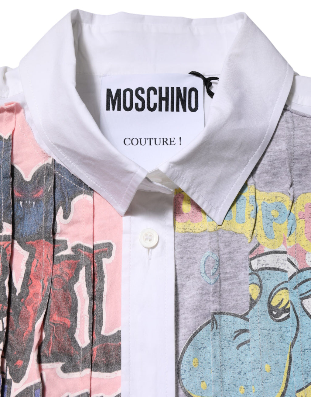 Moschino Couture White Printed Collared Button Mini Shirt Dress