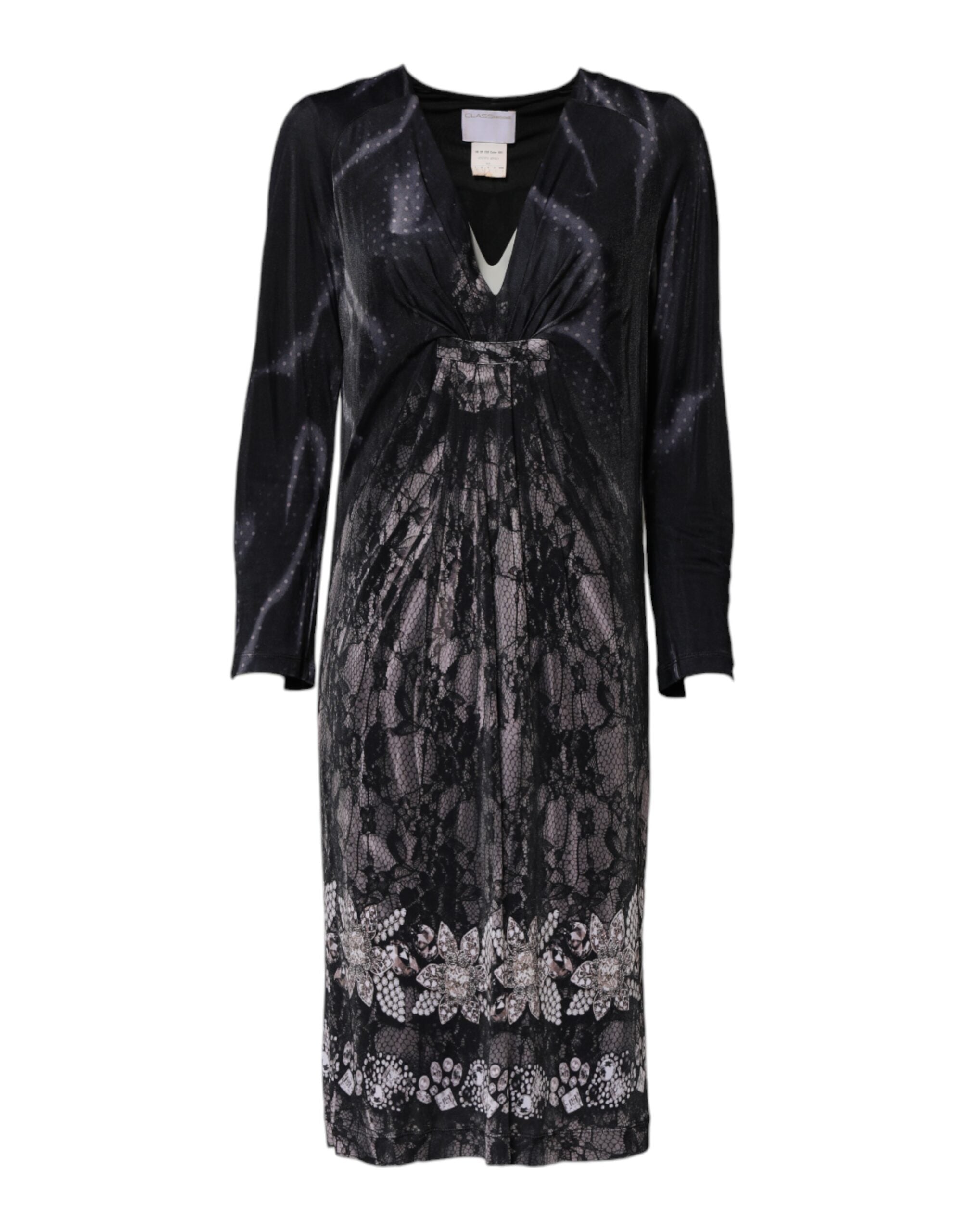 Roberto Cavalli Black Floral Viscose Sheath Midi Dress