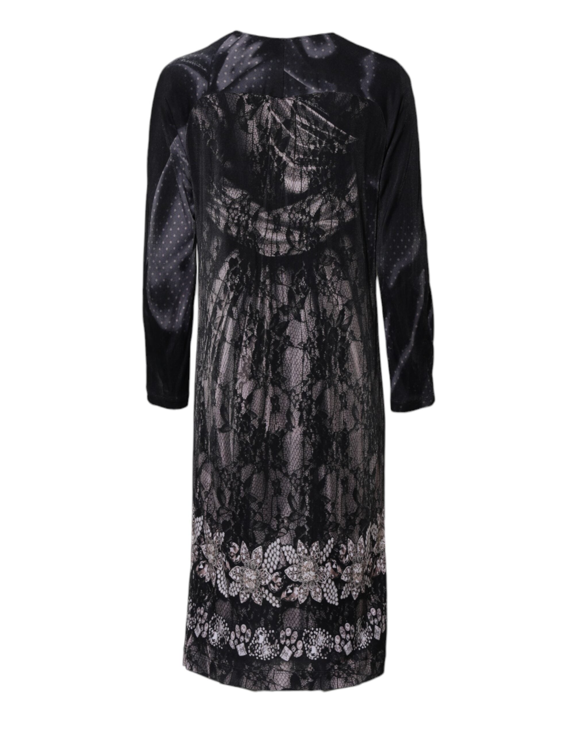 Roberto Cavalli Black Floral Viscose Sheath Midi Dress