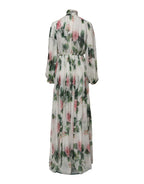 Dolce & Gabbana White Floral Roses Silk Maxi Long Gown Dress