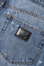 Dolce & Gabbana Blue Logo Plaque Denim Cotton Hot Pants Shorts