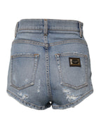 Dolce & Gabbana Blue Tattered Denim Cotton Hot Pants Shorts