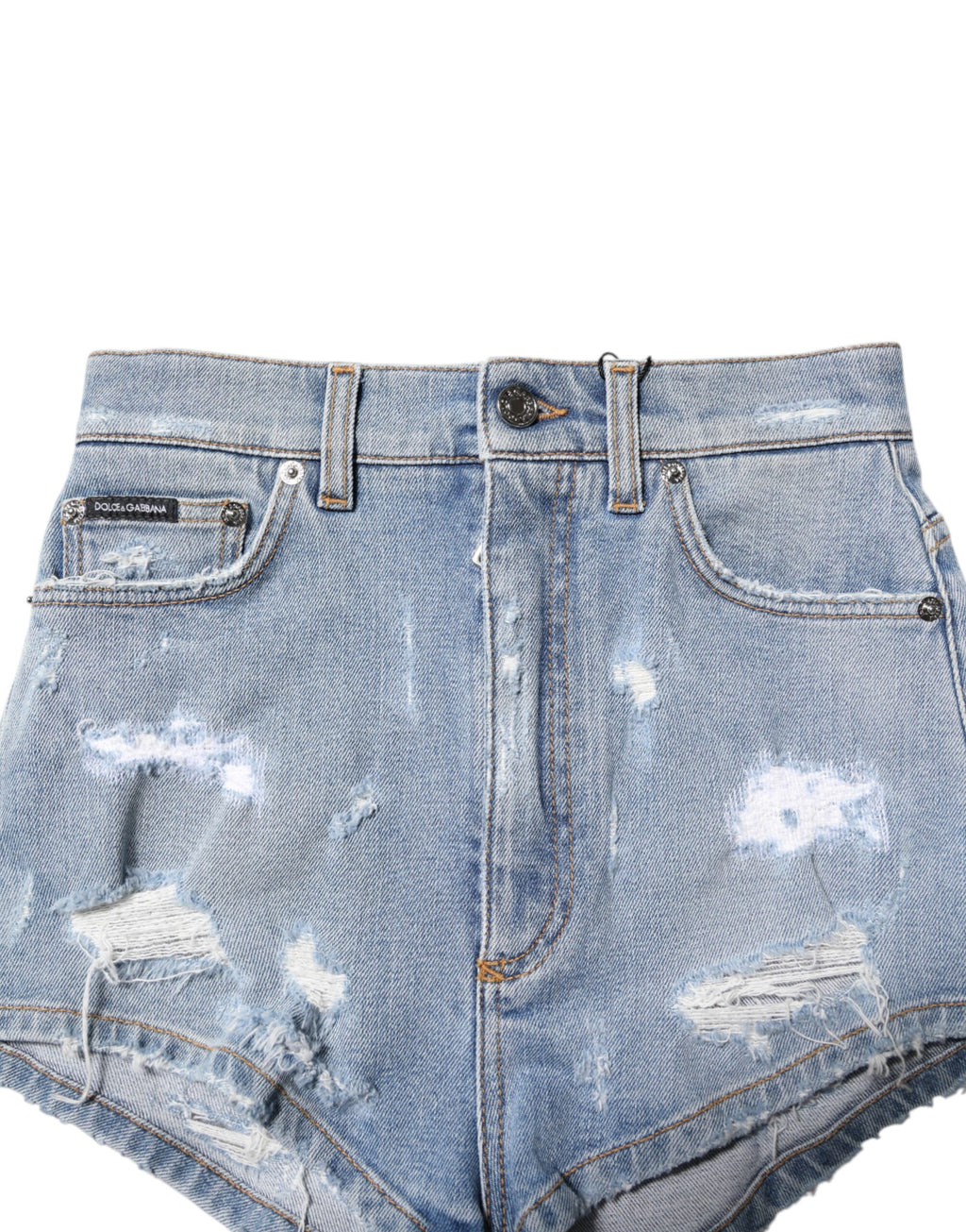 Dolce & Gabbana Blue Tattered Denim Cotton Hot Pants Shorts