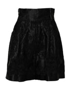 Dolce & Gabbana Black Floral Embroidery Silk High Waist Shorts